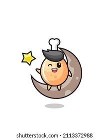 illustration of fried chicken cartoon sitting on the half moon , cute style design for t shirt, sticker, logo element