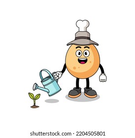 Illustration of fried chicken cartoon watering the plant , character design