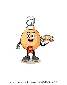 Illustration of fried chicken as an italian chef , character design