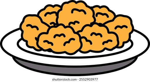 Ilustração de nuggets de frango frito em estilo de arte de linha