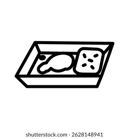 illustration of fried chicken with rice or nasi ayam goreng in vector doodle line art style. High resolution and editable icon set perfect for symbol, logo, design element or poster for menu or cafe.
