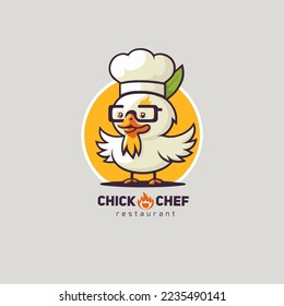 illustration of fried chicken rooster chef mascot logo for food restaurant concept branding in vector cartoon style