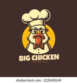 illustration of fried chicken rooster chef mascot logo for food restaurant concept branding in vector cartoon style