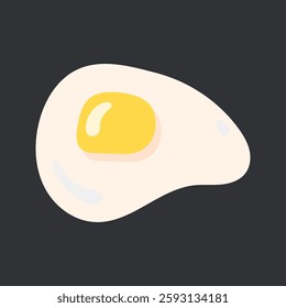 Illustration of a fried egg with a bright yellow yolk and white egg white on a dark background. Simple egg design with yolk and white details. Isolated vector illustration.