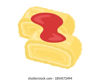 Illustration of fried egg with ketchup.