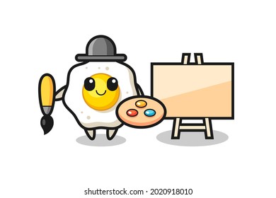 Illustration of fried egg mascot as a painter , cute style design for t shirt, sticker, logo element