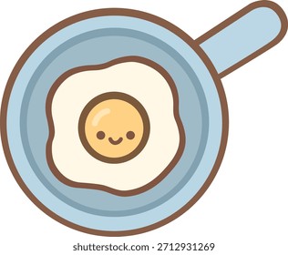 Illustration of Fried Egg in Pan with Face