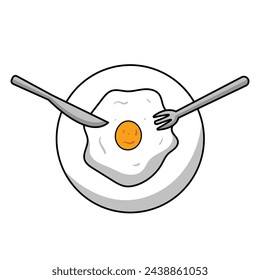 illustration of fried eggs on a plate. white background. vector icon of fried egg on a plate.