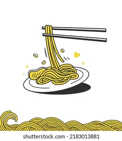 illustration Fried noodles served on a plate