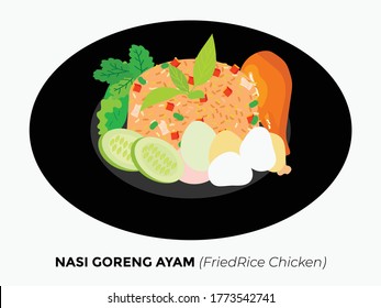 illustration of fried rice one of the most popular foods in Indonesia and easy to find everywhere. chicken, eggs, crackers