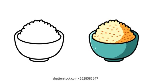 Ilustración de arroz frito con dos variantes diferentes, adecuado como un icono, logotipo, pegatina o ingredientes de dibujo.