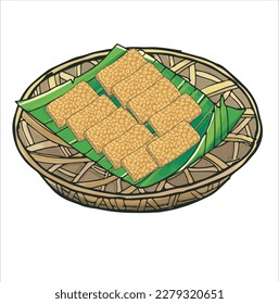 illustration of fried tempeh. Fermented soy foods, many found in Java. Indonesian food