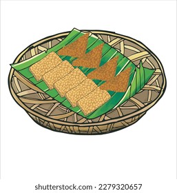 illustration of fried tempeh. Fermented soy foods, many found in Java. Indonesian food