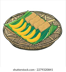 ilustración de tempeh frito. Alimentos de soja fermentados, muchos encontrados en Java. Comida indonesia