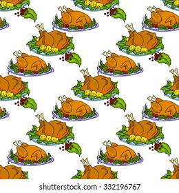 Illustration fried turkey. Thanksgiving Day. Seamless pattern.