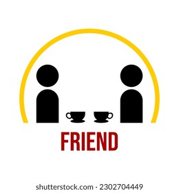 Illustration of a friend logo showing 2 people drinking coffee while chatting casually
