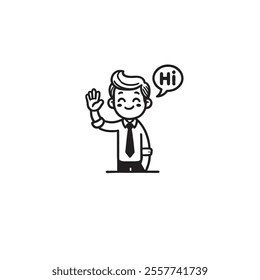 Illustration of a Friendly Businessman Waving with Speech Bubble Saying Hi