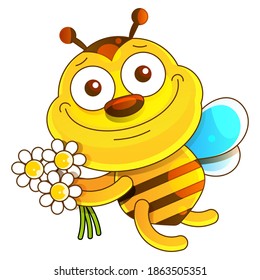 Illustration of a Friendly Cute Bee Flying and Smiling