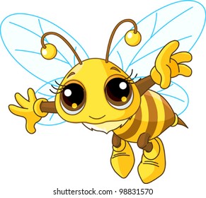 Illustration of a Friendly Cute Bee Flying