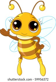 Illustration of a Friendly Cute Bee Showing And Flying