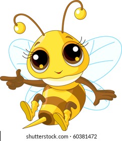 Illustration of a Friendly Cute Bee Showing And Flying