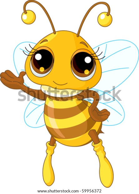 Illustration Friendly Cute Bee Showing Flying Stock Vector (Royalty