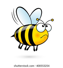 Illustration of a Friendly Cute Bee in Sorrow on White Background