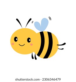 Ilustración de una linda y amigable abeja de dibujos animados volando y sonriendo