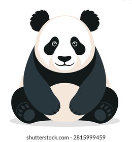 An illustration of a friendly giant panda bear sitting down, depicted in a simple flat vector style