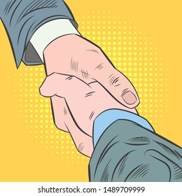 Illustration of a friendly handshake,Agreed in the business contract.Pop art retro comic book. images separated from the background