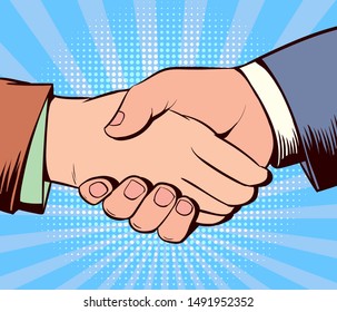 Illustration of a friendly handshake,Agreed in the business contract.Pop art retro comic book. images separated from the background