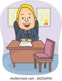 Illustration of a Friendly Male Counselor Sitting in His Office