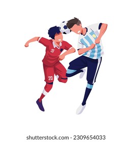 Illustration of a friendly match between Indonesia and Argentina, two players head the ball