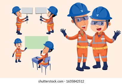 Illustration of friendly Peruvian miners. Vector drawing in layers.