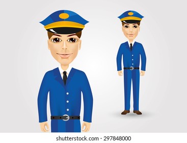 illustration of friendly postman in blue uniform