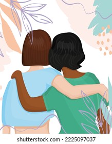 Illustration of friends hugging each other on white background