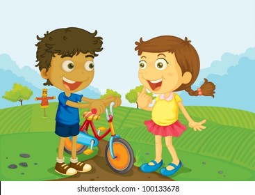 Illustration of friends on the farm