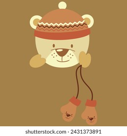 Ilustración de amigos como un oso con un sombrero y algunos gatos lindos jugando con un par de mariposas, diseño para niños, colores pastel, diseño de moda atemporal.