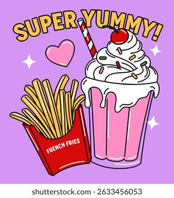 ILLUSTRATION OF FRIENDSHIP BETWEEN FRENCH FRIES AND MILKSHAKE