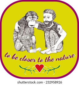  illustration with Friendship between human and monkey