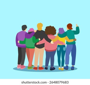 an illustration of friendship diversity in harmony perfect for inclusive theme, colorful background, summer, relationship theme etc