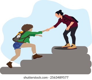 illustration of the friendship of two women climbing a mountain