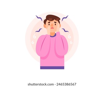 Illustration of a frightened and anxious man. very scared, excessively anxious, and worried. emotional distress. mental illness or disorder. the expression of people's faces. character illustrations