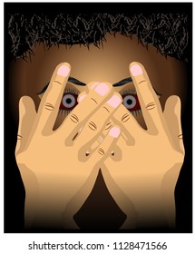 Illustration Of Frightened Face Covered With Hands Vector Illustration Rape Abuse Eve Teasing Molestation Safety Social Stigma Fear Abuse Molestation Stocking Follow Concept Pain Vector Illustration