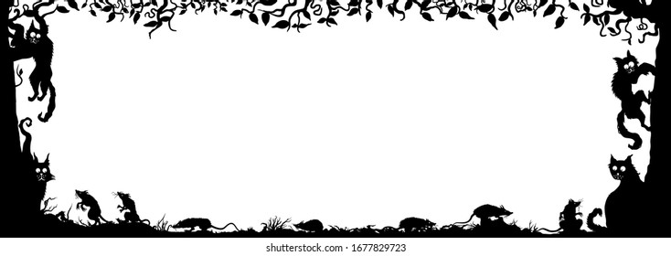 Illustration frightened funny cats and hustling rats