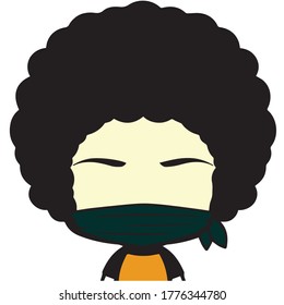 illustration of frizzy man wearing a cloth mask