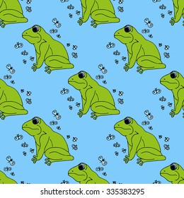 Illustration frog with butterflies. Seamless pattern.