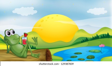 Illustration of a frog with a glass of juice