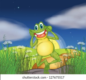 Illustration of a frog in the hills