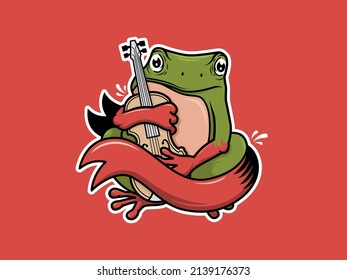 
Ilustración de una rana sosteniendo un violín